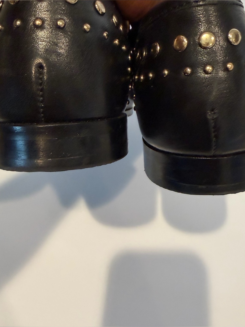 Vince Camuto Women's Black Leather Studded Penny Loafers - Picture 7 of 8